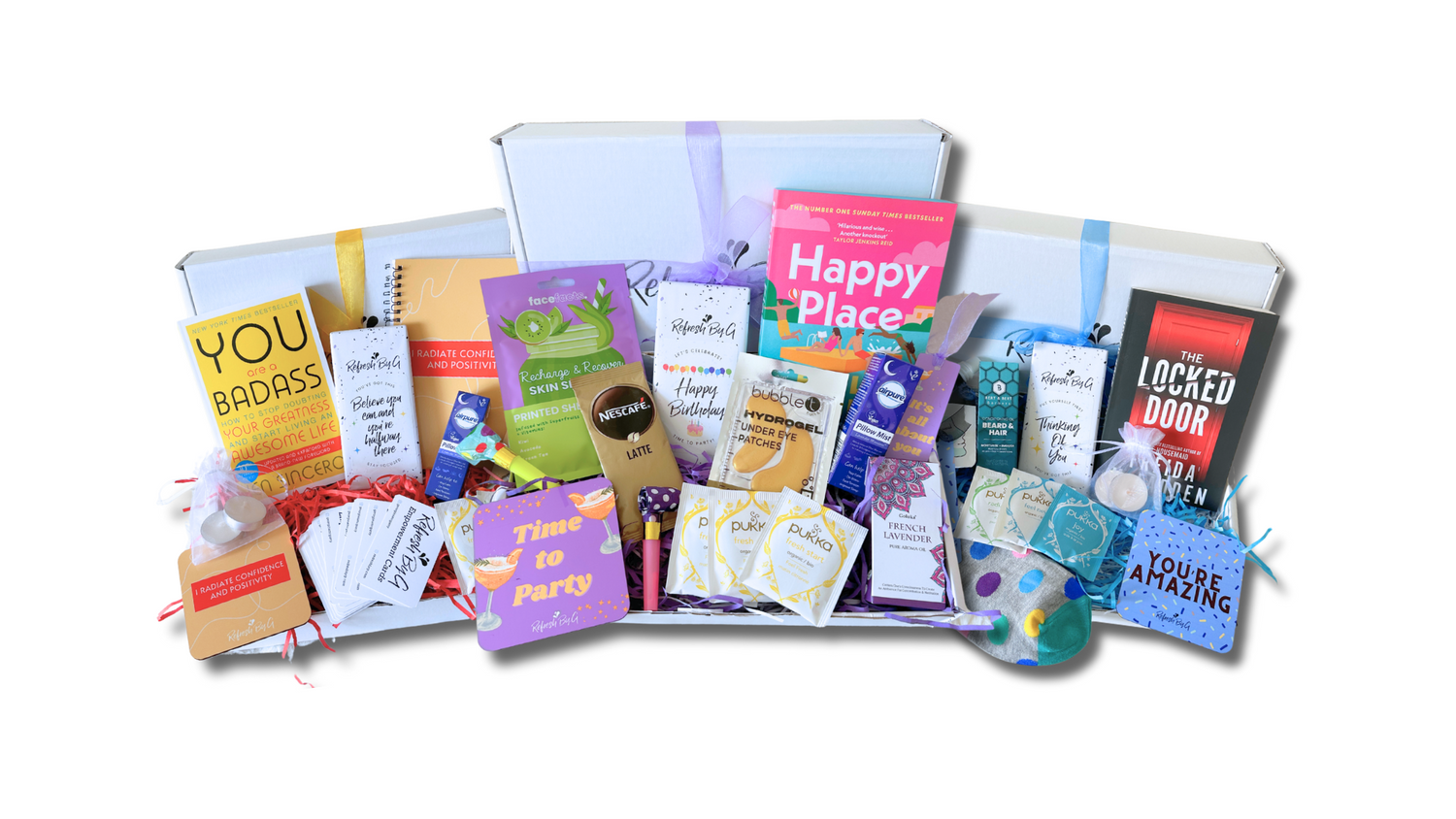 Confidence, birthday and thinking of you gift boxes with book