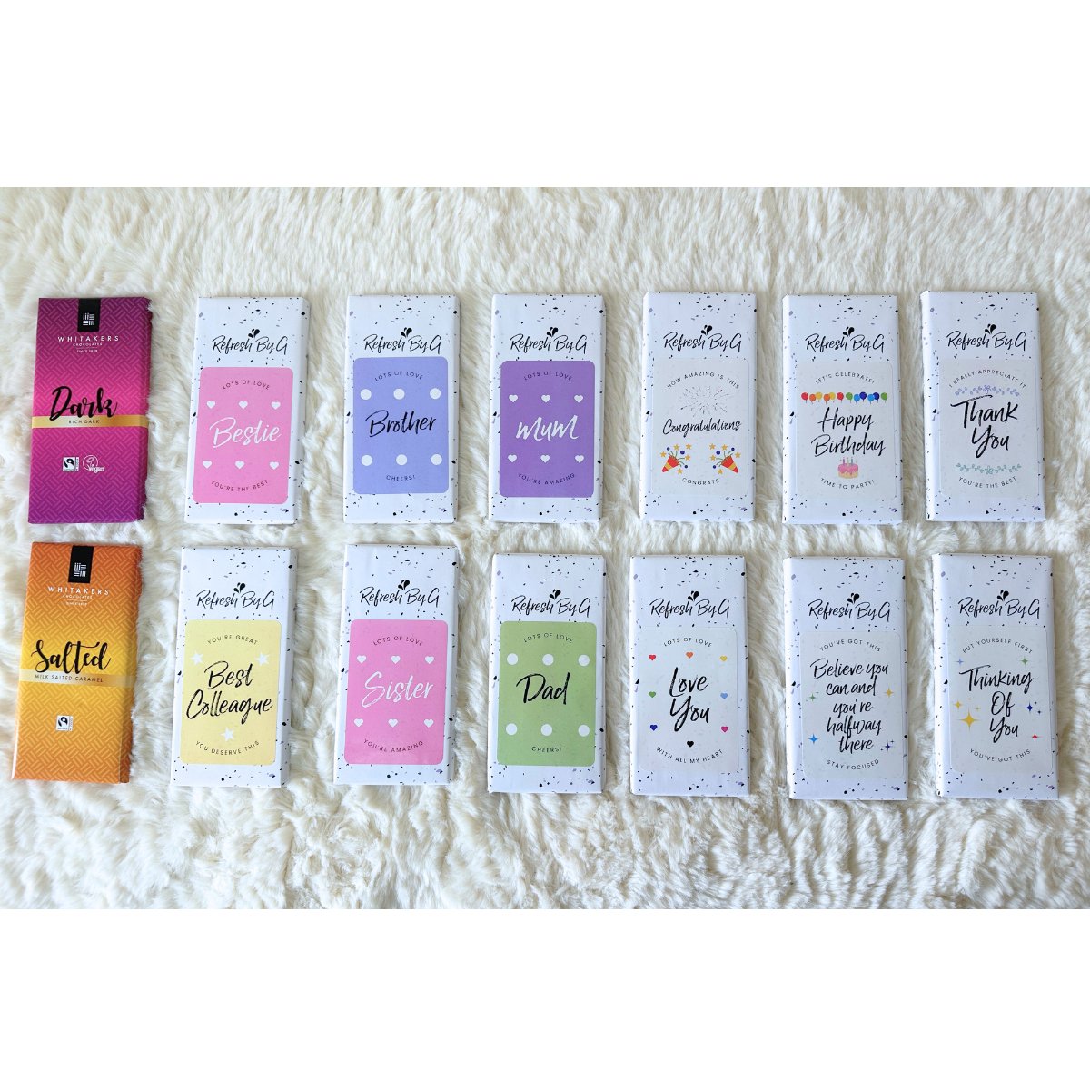 Range of chocolate bars which customers can choose from when they order the &