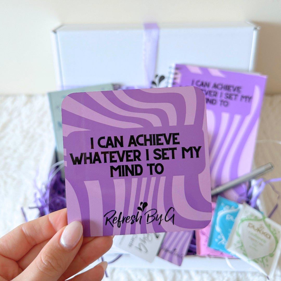 Purple &quot;I can achieve whatever I set my mind to&quot; coaster from Refresh By G&